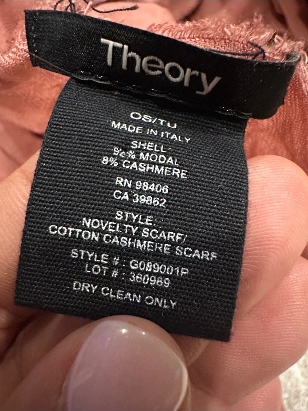 Theory Dusty Rose Lightweight Fringed Scarf